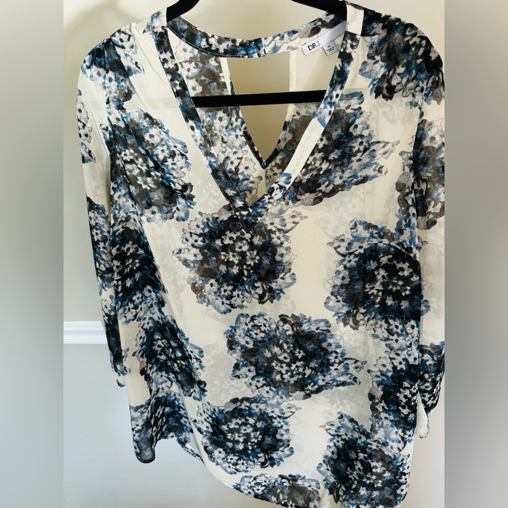 Womens DR2 3/4 Sleeve Floral Blouse Size XL
